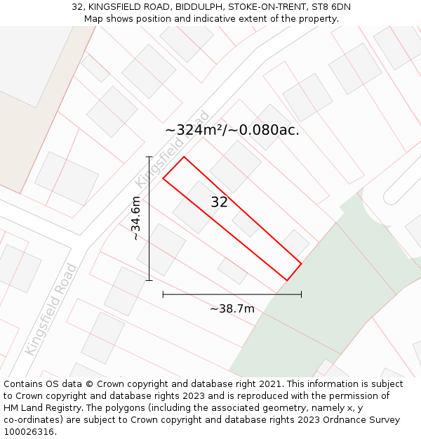 32, KINGSFIELD ROAD, BIDDULPH, STOKE-ON-TRENT, ST8 6DN: Plot and title map