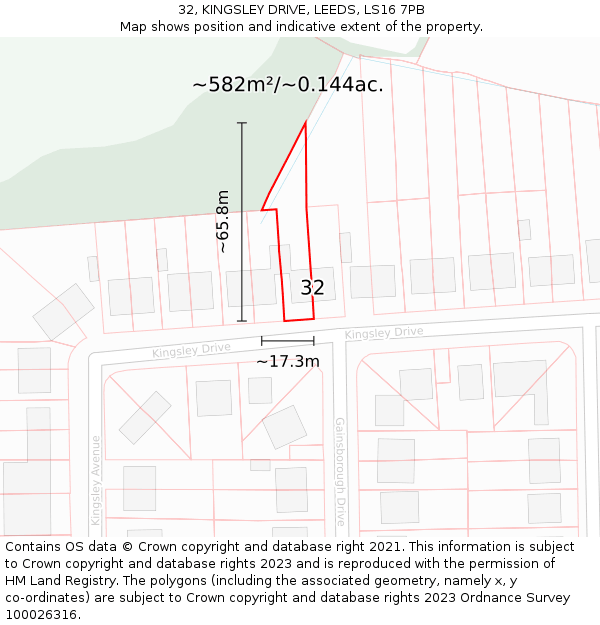 32, KINGSLEY DRIVE, LEEDS, LS16 7PB: Plot and title map