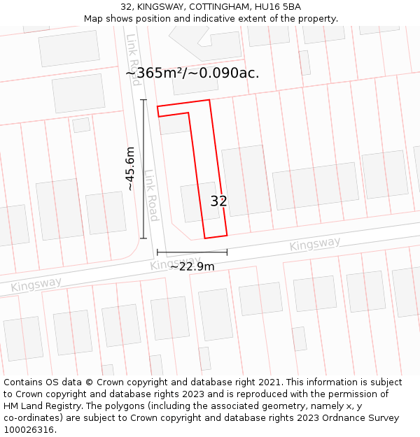 32, KINGSWAY, COTTINGHAM, HU16 5BA: Plot and title map