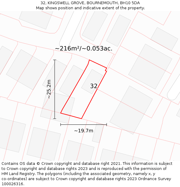 32, KINGSWELL GROVE, BOURNEMOUTH, BH10 5DA: Plot and title map