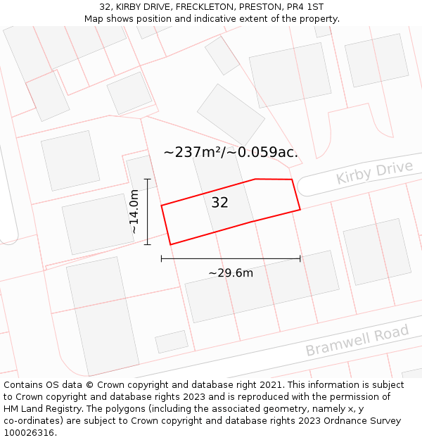 32, KIRBY DRIVE, FRECKLETON, PRESTON, PR4 1ST: Plot and title map