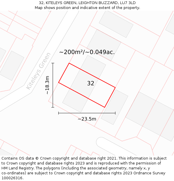 32, KITELEYS GREEN, LEIGHTON BUZZARD, LU7 3LD: Plot and title map