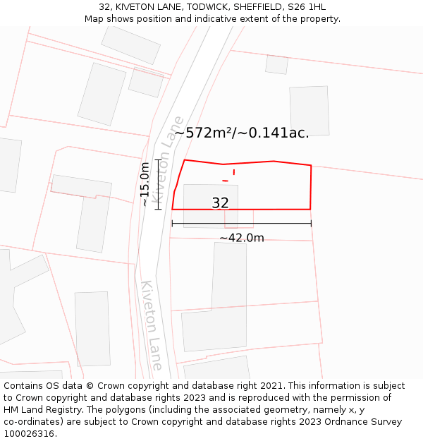 32, KIVETON LANE, TODWICK, SHEFFIELD, S26 1HL: Plot and title map