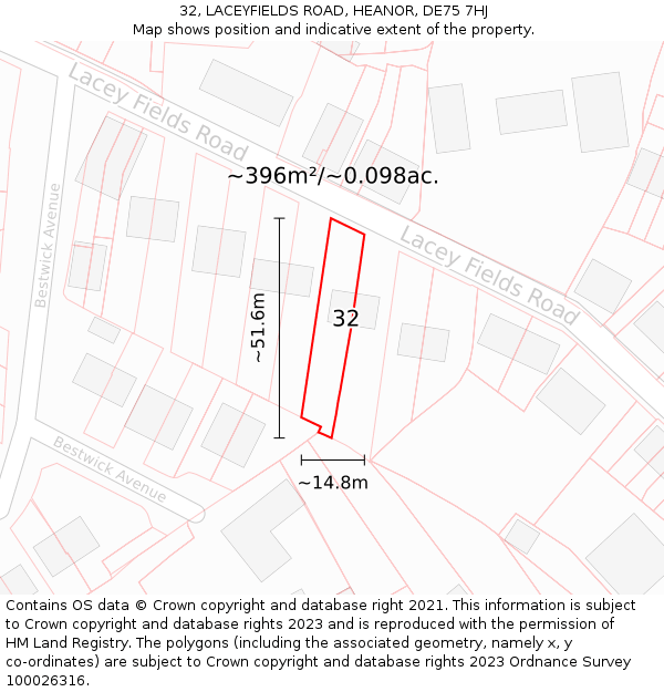 32, LACEYFIELDS ROAD, HEANOR, DE75 7HJ: Plot and title map