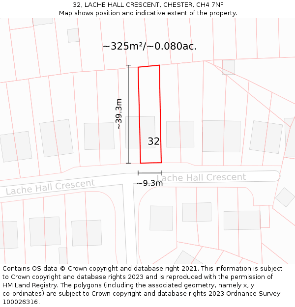32, LACHE HALL CRESCENT, CHESTER, CH4 7NF: Plot and title map