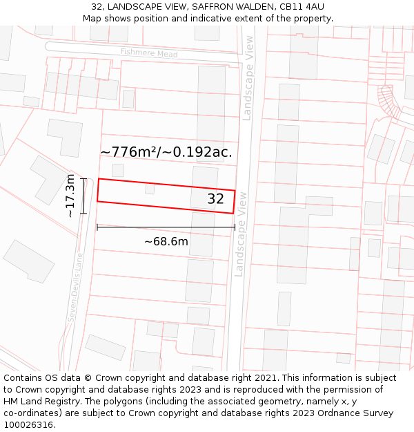 32, LANDSCAPE VIEW, SAFFRON WALDEN, CB11 4AU: Plot and title map