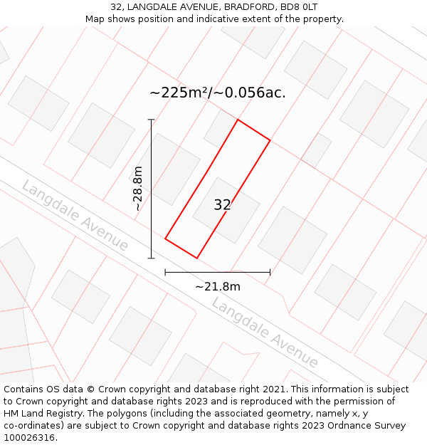 32, LANGDALE AVENUE, BRADFORD, BD8 0LT: Plot and title map