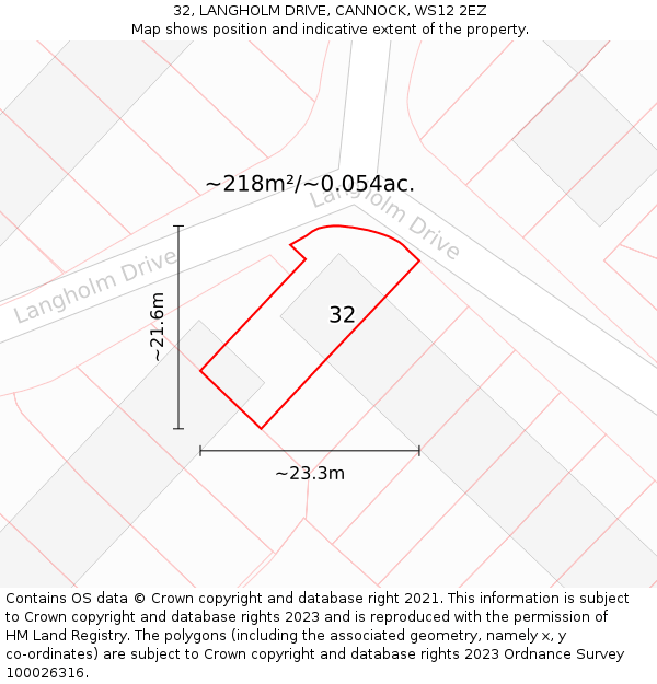 32, LANGHOLM DRIVE, CANNOCK, WS12 2EZ: Plot and title map