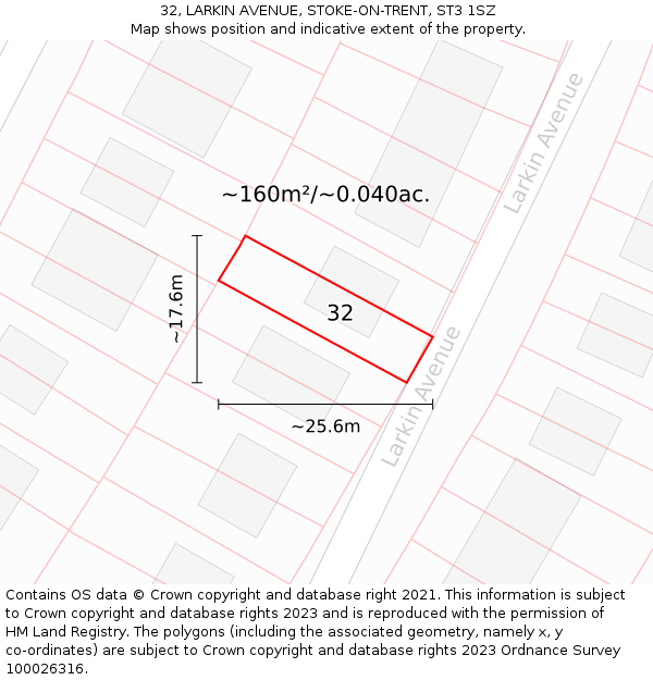 32, LARKIN AVENUE, STOKE-ON-TRENT, ST3 1SZ: Plot and title map