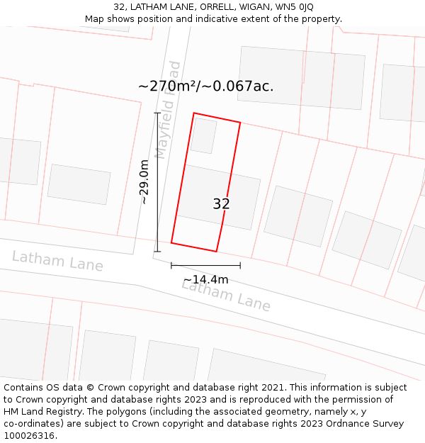 32, LATHAM LANE, ORRELL, WIGAN, WN5 0JQ: Plot and title map