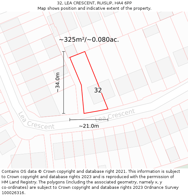 32, LEA CRESCENT, RUISLIP, HA4 6PP: Plot and title map
