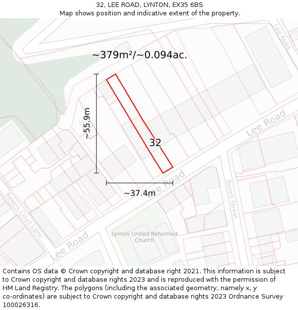 32, LEE ROAD, LYNTON, EX35 6BS: Plot and title map