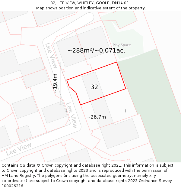 32, LEE VIEW, WHITLEY, GOOLE, DN14 0FH: Plot and title map