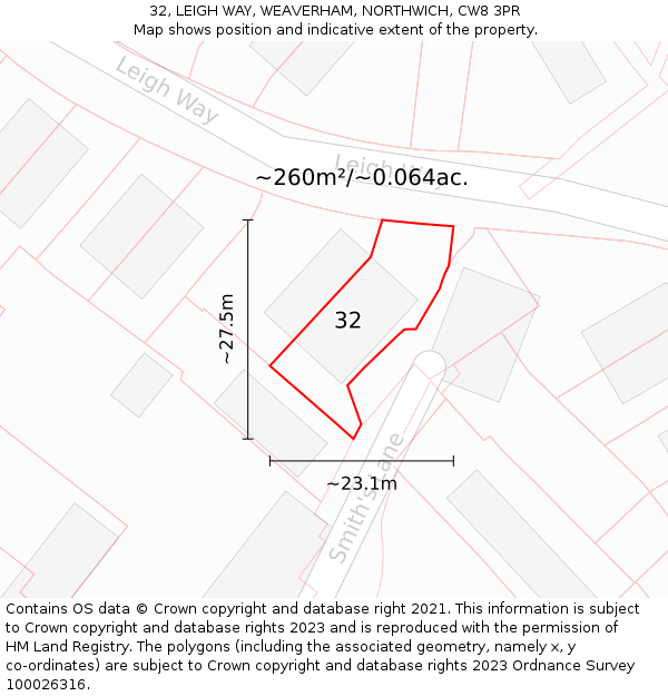32, LEIGH WAY, WEAVERHAM, NORTHWICH, CW8 3PR: Plot and title map