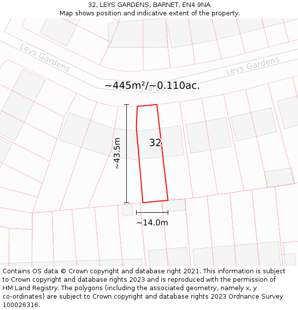 32, LEYS GARDENS, BARNET, EN4 9NA: Plot and title map