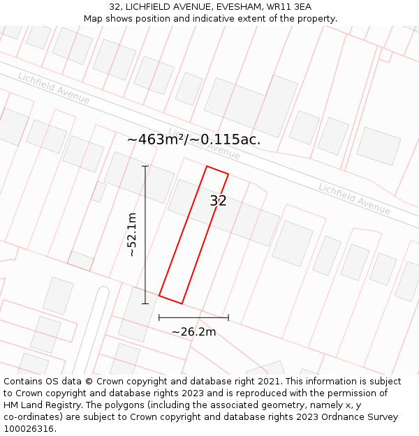 32, LICHFIELD AVENUE, EVESHAM, WR11 3EA: Plot and title map