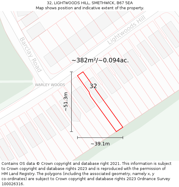 32, LIGHTWOODS HILL, SMETHWICK, B67 5EA: Plot and title map