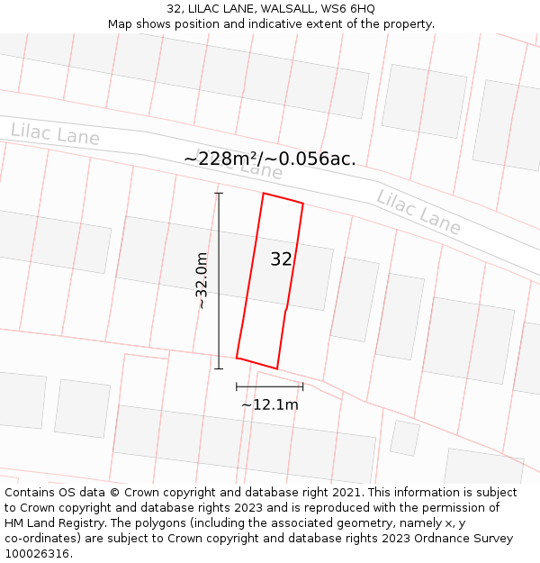 32, LILAC LANE, WALSALL, WS6 6HQ: Plot and title map