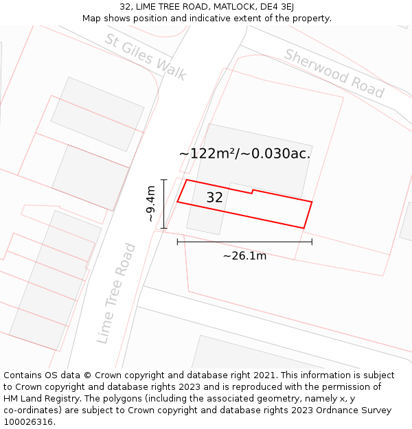 32, LIME TREE ROAD, MATLOCK, DE4 3EJ: Plot and title map