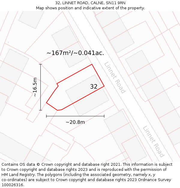 32, LINNET ROAD, CALNE, SN11 9RN: Plot and title map