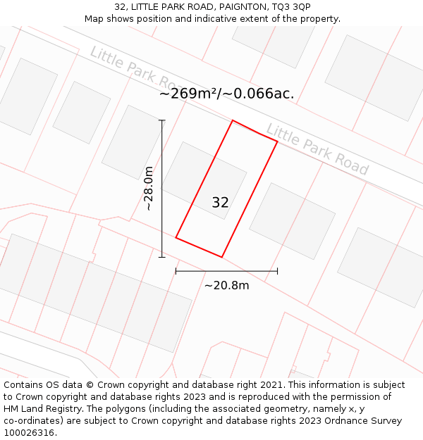 32, LITTLE PARK ROAD, PAIGNTON, TQ3 3QP: Plot and title map
