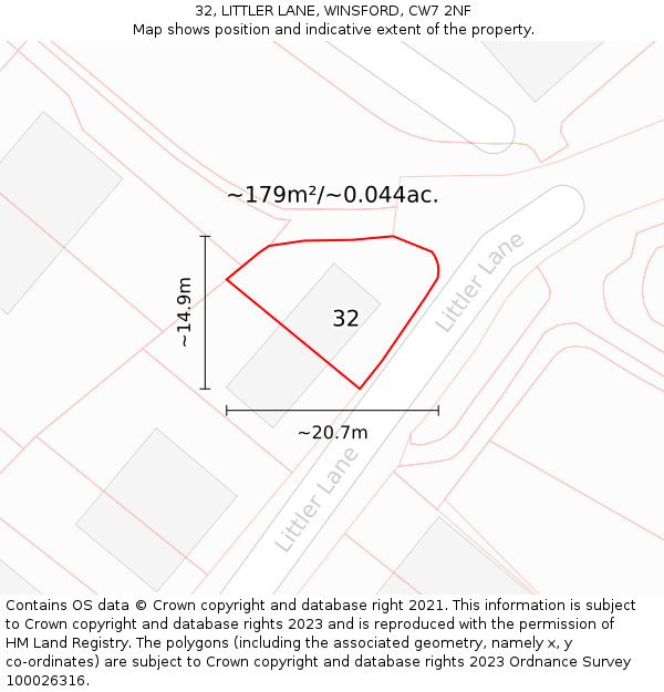 32, LITTLER LANE, WINSFORD, CW7 2NF: Plot and title map