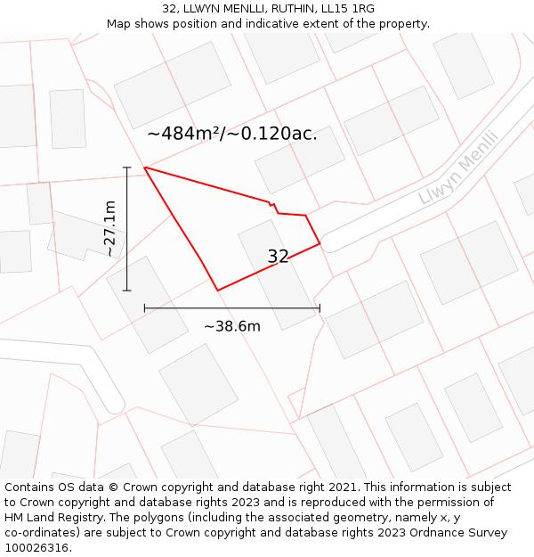 32, LLWYN MENLLI, RUTHIN, LL15 1RG: Plot and title map