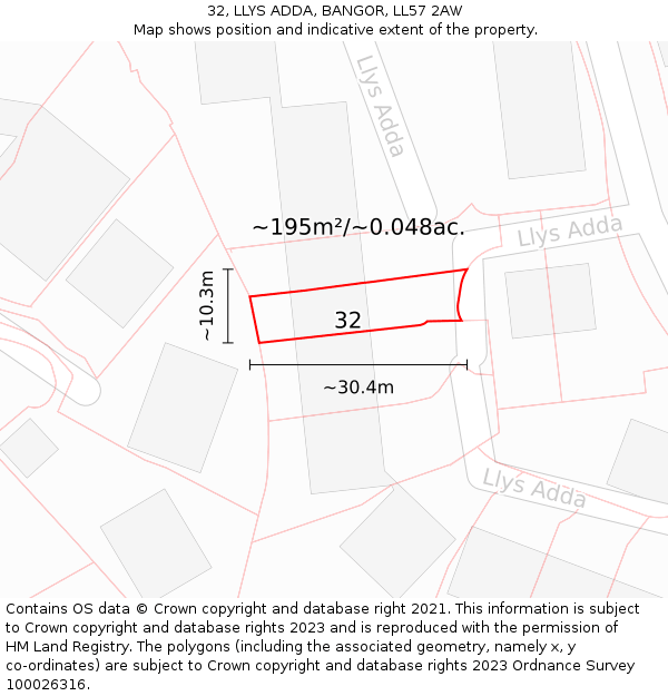 32, LLYS ADDA, BANGOR, LL57 2AW: Plot and title map