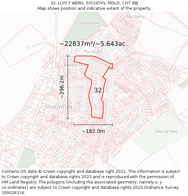 32, LLYS Y WERN, SYCHDYN, MOLD, CH7 6BJ: Plot and title map