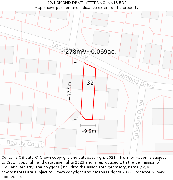 32, LOMOND DRIVE, KETTERING, NN15 5DE: Plot and title map