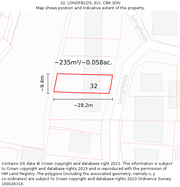 32, LONGFIELDS, ELY, CB6 3DN: Plot and title map