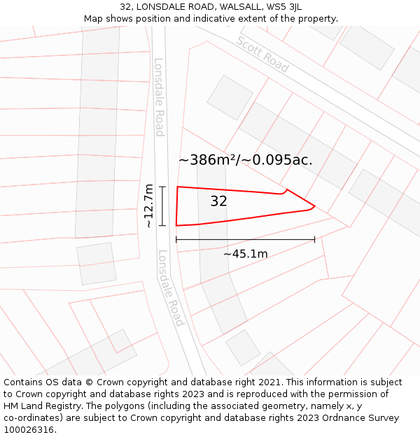 32, LONSDALE ROAD, WALSALL, WS5 3JL: Plot and title map