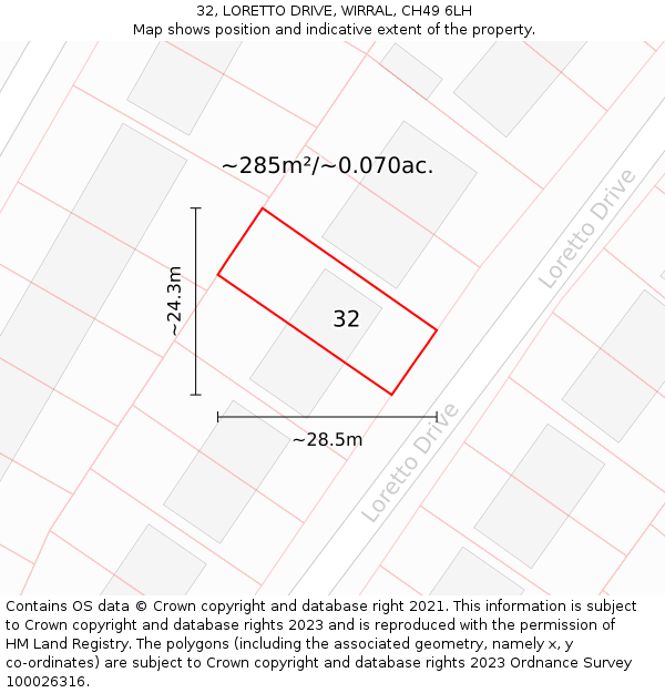 32, LORETTO DRIVE, WIRRAL, CH49 6LH: Plot and title map