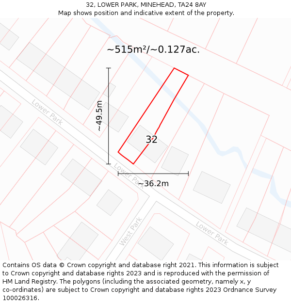 32, LOWER PARK, MINEHEAD, TA24 8AY: Plot and title map