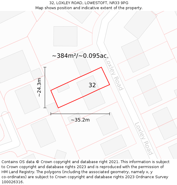 32, LOXLEY ROAD, LOWESTOFT, NR33 9PG: Plot and title map