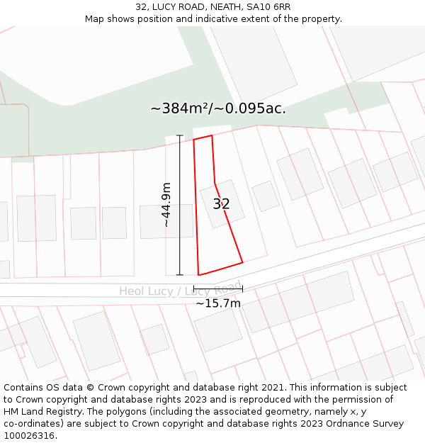 32, LUCY ROAD, NEATH, SA10 6RR: Plot and title map