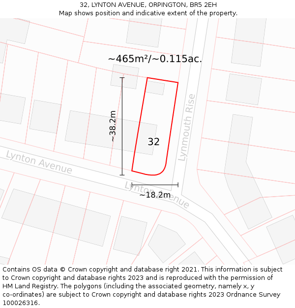 32, LYNTON AVENUE, ORPINGTON, BR5 2EH: Plot and title map
