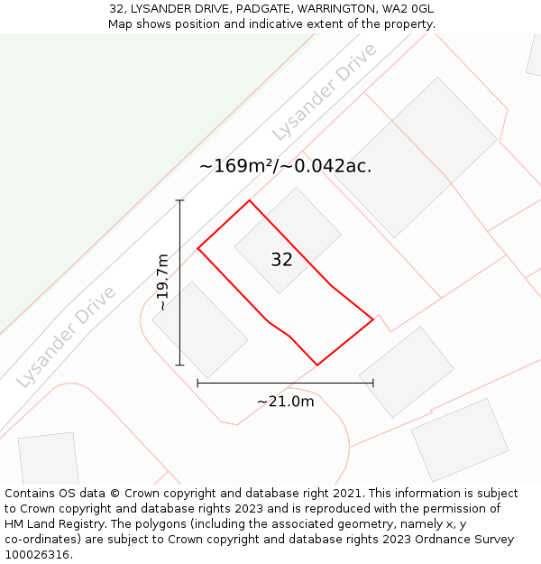 32, LYSANDER DRIVE, PADGATE, WARRINGTON, WA2 0GL: Plot and title map