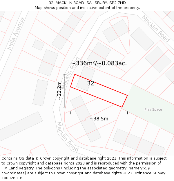 32, MACKLIN ROAD, SALISBURY, SP2 7HD: Plot and title map