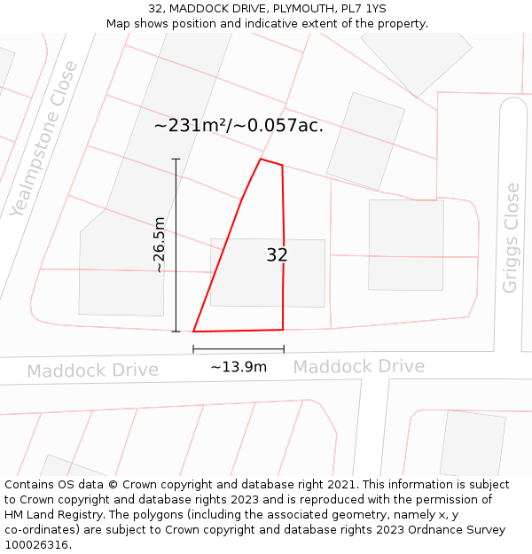 32, MADDOCK DRIVE, PLYMOUTH, PL7 1YS: Plot and title map