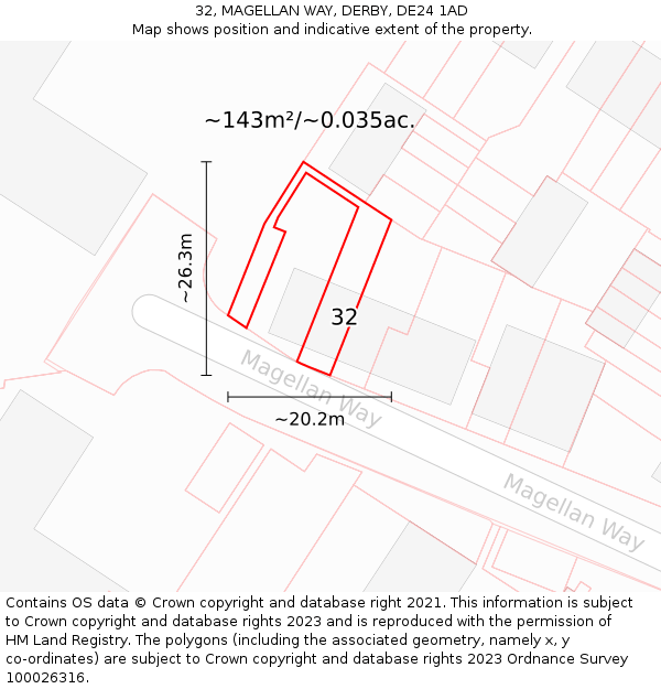 32, MAGELLAN WAY, DERBY, DE24 1AD: Plot and title map