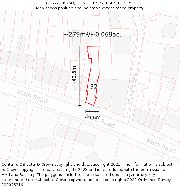 32, MAIN ROAD, HUNDLEBY, SPILSBY, PE23 5LS: Plot and title map