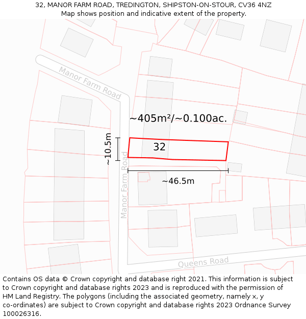 32, MANOR FARM ROAD, TREDINGTON, SHIPSTON-ON-STOUR, CV36 4NZ: Plot and title map