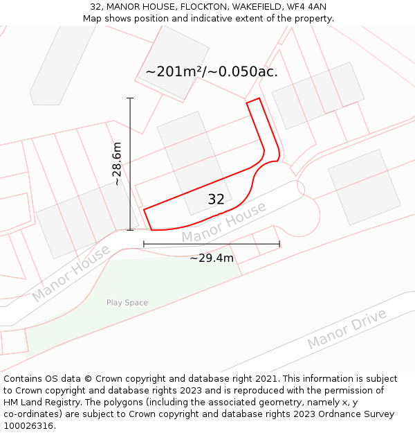 32, MANOR HOUSE, FLOCKTON, WAKEFIELD, WF4 4AN: Plot and title map