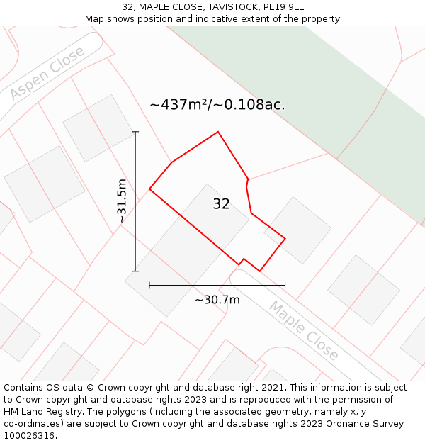 32, MAPLE CLOSE, TAVISTOCK, PL19 9LL: Plot and title map