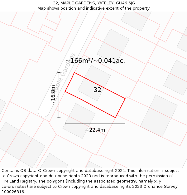 32, MAPLE GARDENS, YATELEY, GU46 6JG: Plot and title map