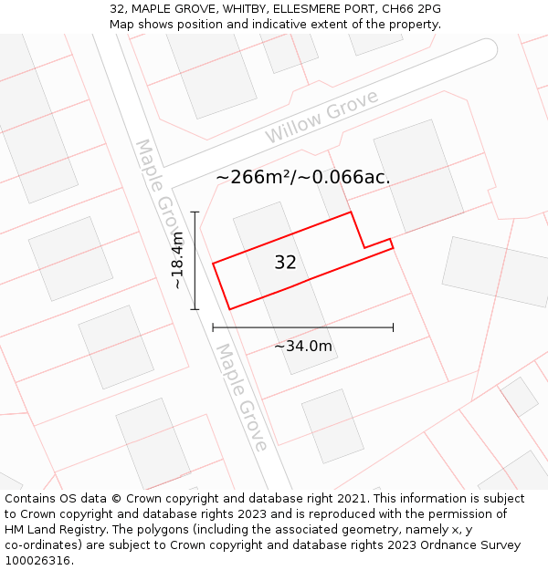 32, MAPLE GROVE, WHITBY, ELLESMERE PORT, CH66 2PG: Plot and title map
