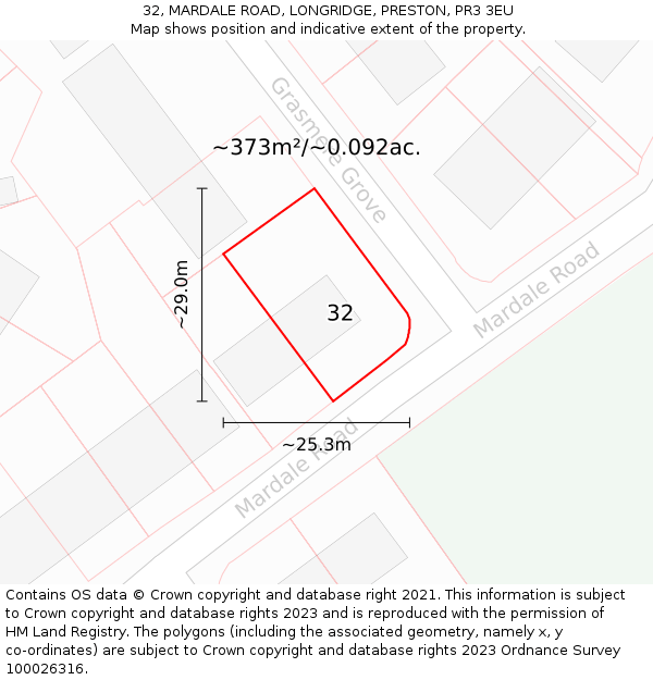 32, MARDALE ROAD, LONGRIDGE, PRESTON, PR3 3EU: Plot and title map