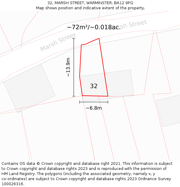 32, MARSH STREET, WARMINSTER, BA12 9PG: Plot and title map