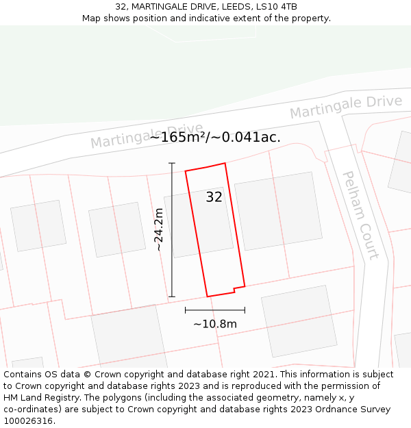 32, MARTINGALE DRIVE, LEEDS, LS10 4TB: Plot and title map